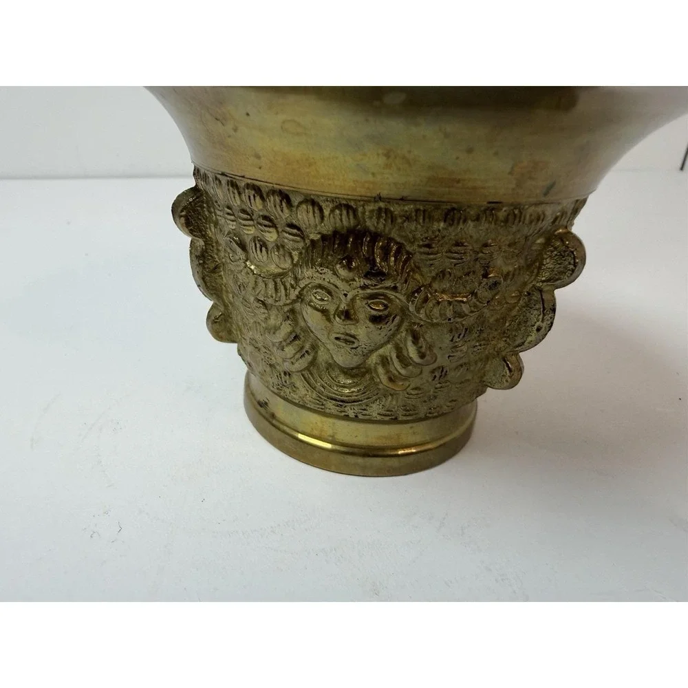 Solid Brass Design Face Mortar & Pestle Pharmacy Apothecary Vintage 3
